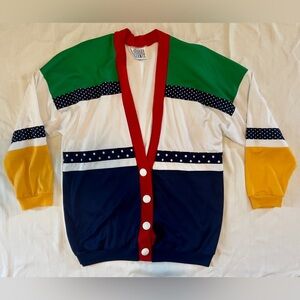 Vintage Barbara Gerwit 80’s 90’s Unisex Colorful Golf Button-Up Cardigan